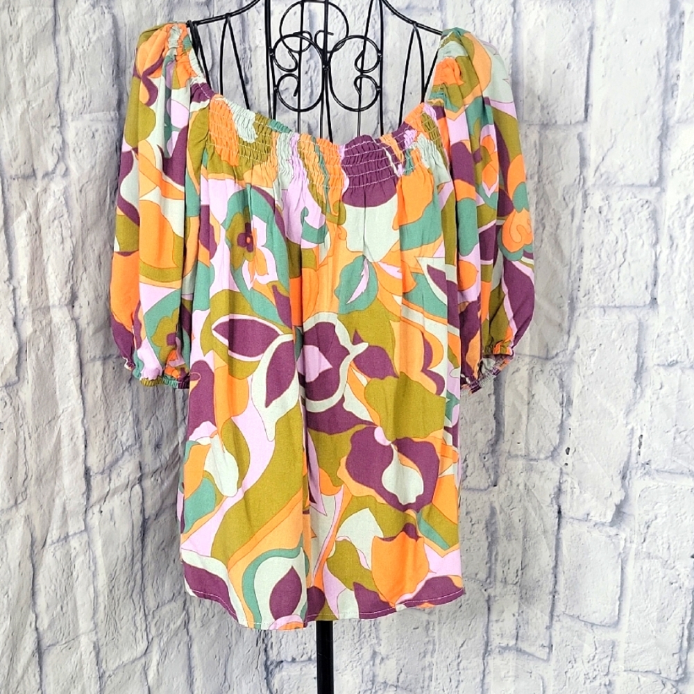 Easel Purple‎ and Orange Blouse Vibrant Top